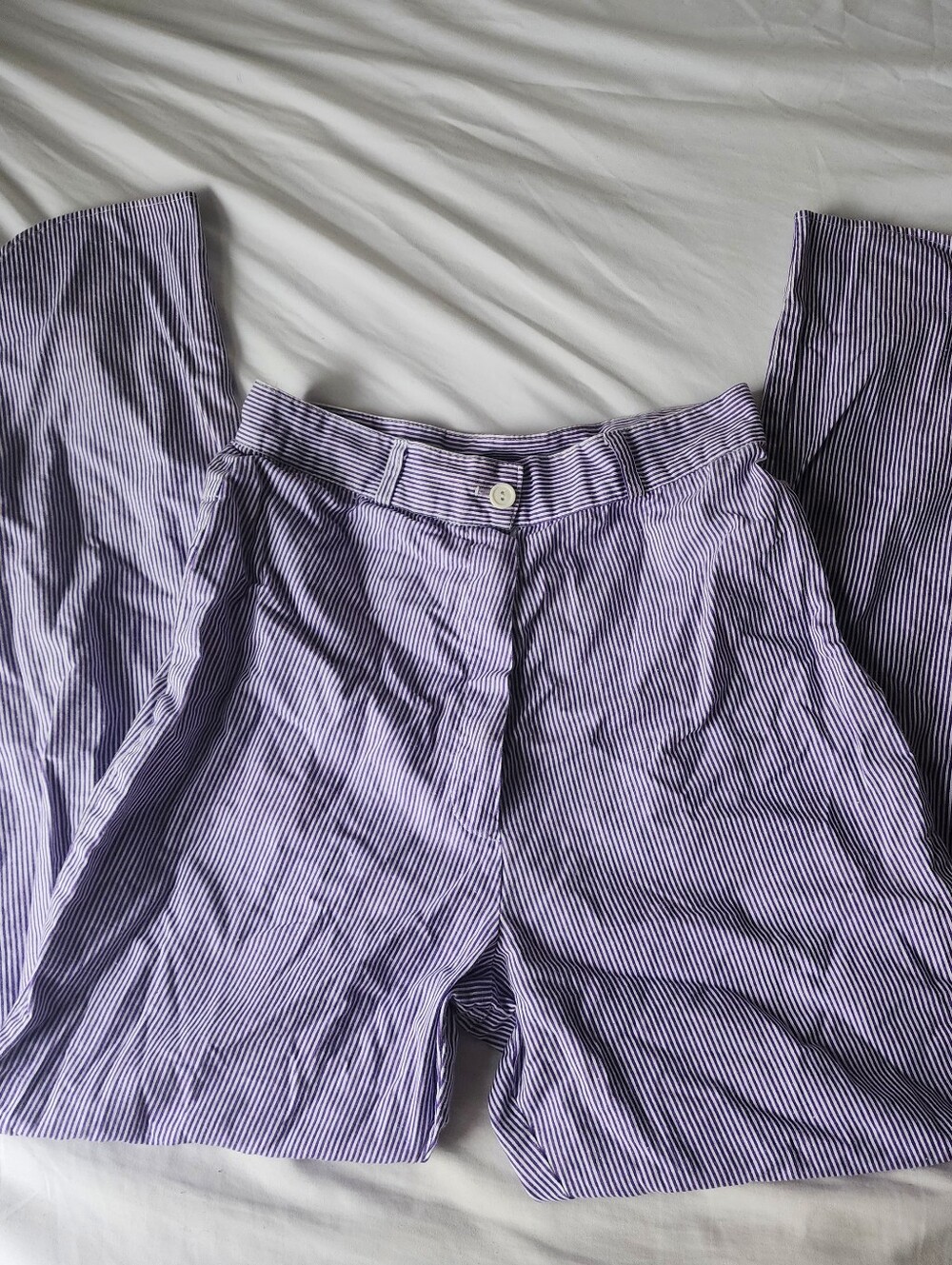 Vintage 70s Pinstripe Purple & White High Waisted Pants 22" Cut Outs 100% Cotton